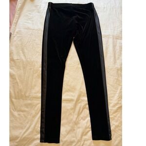 Lauren Ralph Lauren Black Velvet Leggings with Faux Leather Trim Size B